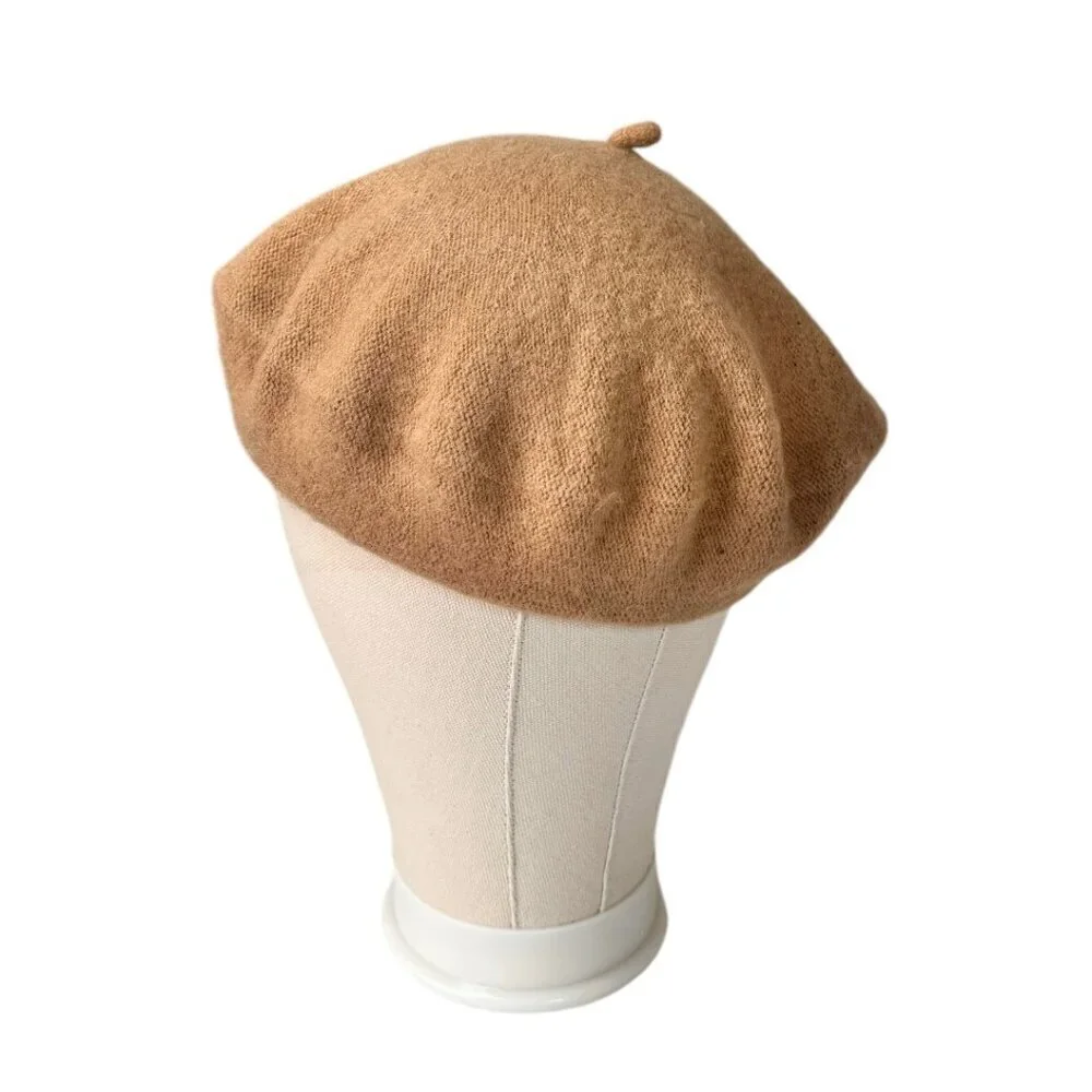 NEW Wool Beret Hat Tan Wool Blend Classic Old Money Preppy Solid